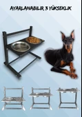 Büyük ve Orta Boy Köpekler İçin Ayarlanabilir 3 Yükseklikli Paslanmaz Çelik Mama ve Su Kabı Standı thumbnail 1