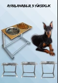 Büyük ve Orta Boy Köpekler İçin Ayarlanabilir 3 Yükseklikli Paslanmaz Çelik Mama ve Su Kabı Standı thumbnail 1