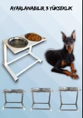 Büyük ve Orta Boy Köpekler İçin Ayarlanabilir 3 Yükseklikli Paslanmaz Çelik Mama ve Su Kabı Standı thumbnail 1
