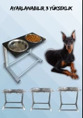 Büyük ve Orta Boy Köpekler İçin Ayarlanabilir 3 Yükseklikli Paslanmaz Çelik Mama ve Su Kabı Standı thumbnail 1