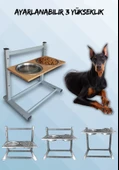 Büyük ve Orta Boy Köpekler İçin Ayarlanabilir 3 Yükseklikli Paslanmaz Çelik Mama ve Su Kabı Standı thumbnail 1