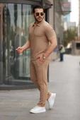 Erkek Yakalı Fermuarlı T-shirt Pantolon Ikili Rahat Takım - 2