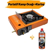 Portatif Kamp Ocağı Taşınabilir Tek Gözlü Turuncu Renk 1 Adet Kartuşlu Set Gezi Piknik Ocak - 1