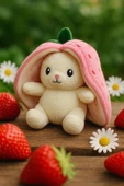Sevimli Çilek Tavşan Peluş Çantalı Hediyelik 50 cm Oyuncak - 1