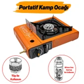 Portatif Kamp Ocağı Taşınabilir Tek Gözlü Turuncu Renk Kartuşlu Tüp Bağlantılı Gezi Piknik Ocak - 1
