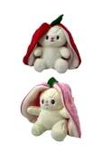 2 Adet Sevimli Çilek Tavşan Peluş Çantalı Hediyelik 50 cm Oyuncak - 3