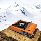 Portatif Kamp Ocağı Taşınabilir Tek Gözlü Turuncu Renk 1 Adet Kartuşlu Set Gezi Piknik Ocak - 5