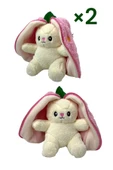 2 Adet Sevimli Çilek Tavşan Peluş Çantalı Hediyelik 50 cm Oyuncak - 1