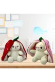 2 Adet Sevimli Çilek Tavşan Peluş Çantalı Hediyelik 50 cm Oyuncak - 2