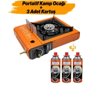 Portatif Kamp Ocağı Taşınabilir Tek Gözlü Turuncu 3 Adet Kartuşlu Tüp Bağlantılı Gezi Piknik Ocak - 1