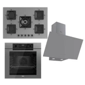 Ferre FRYART Serisi Gri Set (SS038 + QEP63CPR +D079 ) - Döküm Izgara / 75 cm Ocak - 1