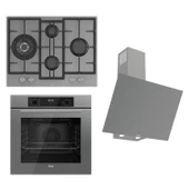 Ferre FLOWART-SILENTART Serisi Gri Set (ED078 + QBL63CPR +D079-SA ) - Döküm Izgara / 67 cm Ocak - 1