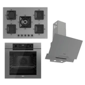 Ferre FRYART-SILENTART Serisi Gri Set (SS038 + QEP63CPR +D065-SA ) - Emaye Izgara / 75 cm Ocak thumbnail 1