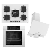 Ferre STEAMART-FRYART-SILENTART Serisi Beyaz Set (SS036 + QEP63CB +D064-SA ) - Emaye Izgara - 75 Cm Ocak thumbnail 1