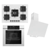 Ferre STEAMART-FRYART-SILENTART Serisi Beyaz Set (SS036 + QEP63CB +D078-SA ) - Emaye Izgara - 75 Cm Ocak - 1