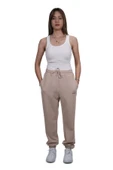 Kadın Modal Kumaş Lastikli Paça Bej Jogger Pantolon - 2