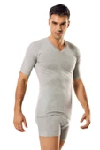 Güryıldız Underwear Güryıldız 6'lı Gri Ribana V Yaka K.kollu Erkek Fanila 24005 - 1