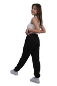 Kadın Modal Kumaş Lastikli Paça Siyah Jogger Pantolon - 4