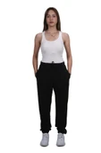 Kadın Modal Kumaş Lastikli Paça Siyah Jogger Pantolon - 2