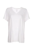 Faik Sönmez V Yaka Oversize Kadın Tişört - Kısa Kol - Günlük Stil thumbnail 2