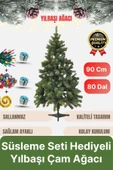 Premium Kalite Yeni Yıl Süsleme Seti Renkli Işık Hediyeli Yılbaşı Çam Ağacı Noel Paketi 90 Cm 80 Dal thumbnail 1