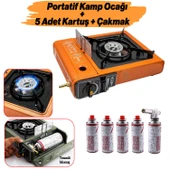 Taşınabilir Kamp Ocağı Portatif Tek Gözlü (5 Adet) Gaz Kartuşlu Tüp Uyumlu Bağlantı Gezi Piknik Ocak - 1