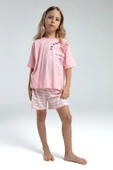 U.S. Polo Assn. 2073 Garson Kız Çocuk Bisiklet Yaka Kısa Kollu Çizgili Şort Pijama Takım thumbnail 2