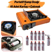 Taşınabilir Kamp Ocağı Portatif Tek Gözlü (10 Adet) Gaz Kartuşlu Tüp Uyumlu Bağlantı Piknik Ocak - 1