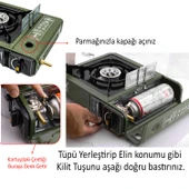 Portatif Kamp Ocağı Taşınabilir Tek Gözlü 10 Adet Gaz Kartuşlu Tüp Uyumlu Bağlantı Gezi Piknik Ocak - 3