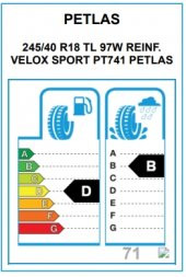 Petlas 245/40 R18 TL 97W Reinf. Velox Sport PT741 2024 Yaz Lastiği - 2