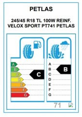 Petlas 245/45 R18 TL 100W Reinf. Velox Sport PT741 2025 Yaz Lastiği - 2