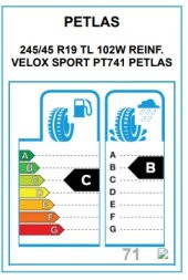 Petlas 245/45 R19 TL 102W Reinf. Velox Sport PT741 2024 Yaz Lastiği - 2