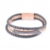 Gold Çelik Aksesuarlı Üçlü Deri Bileklik - 1