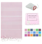 GRVTANIUM Pembe %100 Pamuk 180x100cm Peştemal Püsküllü Banyo,Plaj,Hamam Havlusu Kese Hediyeli M2 - 1