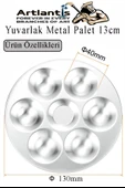 Yuvarlak Metal Palet 1 Adet Metal Boya Paleti 7 Hazneli 13 cm Paslanmaz Resim Boyama Paleti Fırça Hediyeli - 3