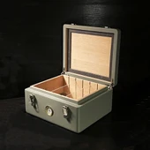 Mezmob İspanyol Sedir Humidor Puro Kutusu Baskı Kilitli Fitilli Haki Yeşil Lake Boya Analog - 12