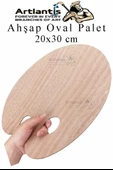 Ahşap Oval Palet Naturel 20x30 cm 1 Adet Orta Boy Ahşap Boya Paleti Resim Boyama Tepsisi Akrilik Guaj Karıştırıcı - 1