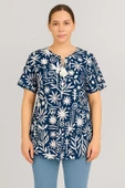 KADIN BÜYÜK BEDEN Bebe Yaka Bağcık Detaylı Batik desen Bluz - 1