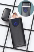 Kapaklı Işıklı  USB Şarjlı Çakmak Alevsiz Elektronik Çakmak Rüzgarda Sönmez Kablo Dahil (483483) - 2