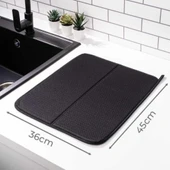 Mikrotex Bulaşık Matı Süper Emici Bulaşık Kurutma Matı 45x36cm Tezgah Üstü Bulaşık Matı Siyah - 3