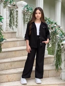 MODAVALS KOL KATLAMALI KETEN GÖMLEK CEPLİ KETEN ALT & SUPREM ASKILI BADİ 3LÜ KIZ ÇOCUK TAKIM - 8