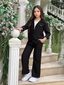 MODAVALS KOL KATLAMALI KETEN GÖMLEK CEPLİ KETEN ALT & SUPREM ASKILI BADİ 3LÜ KIZ ÇOCUK TAKIM - 9