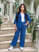 MODAVALS KOL KATLAMALI KETEN GÖMLEK CEPLİ KETEN ALT & SUPREM ASKILI BADİ 3LÜ KIZ ÇOCUK TAKIM - 2