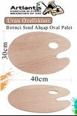 Ahşap Oval Palet Naturel 30x40 cm 2 Adet Büyük Boy Ahşap Boya Paleti Resim Boyama Tepsisi Akrilik Guaj Karıştırıcı 30x40 - 3