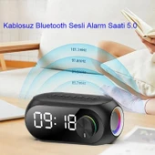 RGB LED Işıklı Bluetooth Hoparlör Dijital Alarm Saat FM Radyo MP3 Destekli Şarjlı - 3