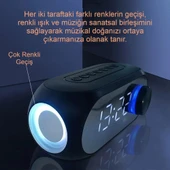 RGB LED Işıklı Bluetooth Hoparlör Dijital Alarm Saat FM Radyo MP3 Destekli Şarjlı - 1