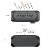 RGB LED Işıklı Bluetooth Hoparlör Dijital Alarm Saat FM Radyo MP3 Destekli Şarjlı - 5