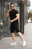 Erkek Yakalı Fermuarlı T-shirt şort Ikili Takım thumbnail 2
