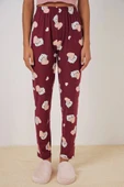 4323 Desenli Pijama Altı - Bordo - 3