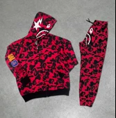 Unisex Pubg Bape X Shark Eşofman Takımı - Kırmızı - 1